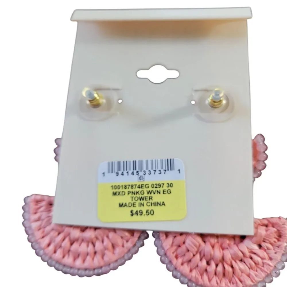 On 34th Gold-Tone Stone Bead & Woven Raffia Drop Earrings - NWT